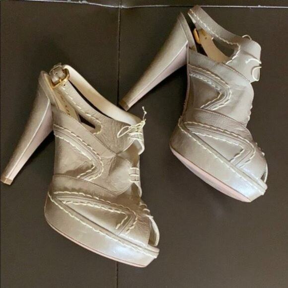 Prada Beige Platform Peeptoe Sandals - Picture 3 of 8